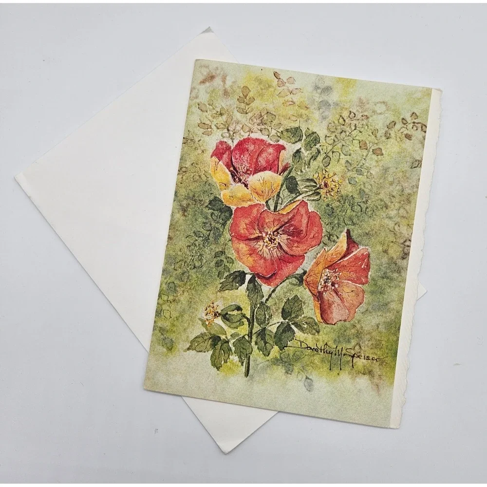 Vintage 1989 Dorothy M Speiser Moss Roses Birthday Card W. Light Designs‎ Unused